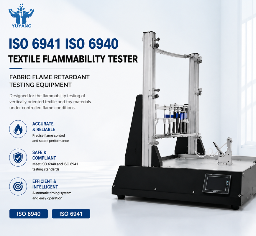 Sprzęt do testowania łatwości dla materiałów tekstylnych i zabawek ISO 6941 ISO 6940 Tkanina Płomień Zatrzymany tester
