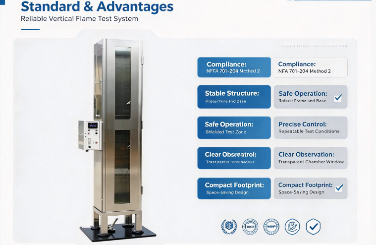 Textiles and Films Flame Propagation Tester NFPA 701-2004 Method 2 Vertical Flame Spread Test Machine